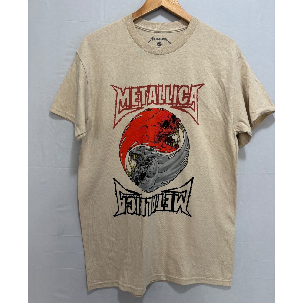 Metallica Yin Yang Pushead Skull Saint Anger Band T-Shirt Mens Beige Medium